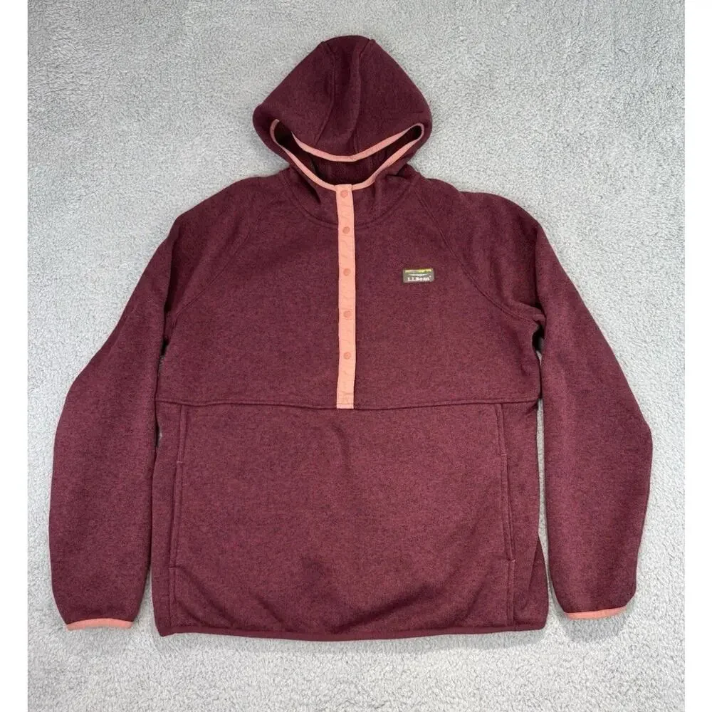 L.L. Bean Sweater Fleece Pullover Hoodie Womens XL Burgundy Long Sleeve